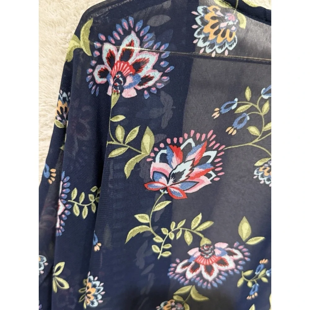 NWT Lane Bryant Navy Floral Chiffon Kimono One Size Sheer‎